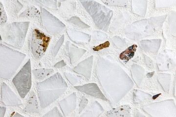 Abstract Mosaic Texture With Irregular Stone Fragments And White Cement Binder