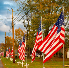 American flags on display in Ringgold, Georgia for Veteran's Day