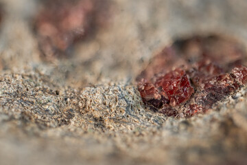 Small Czech ruby–pyrope crystal on a stone.
