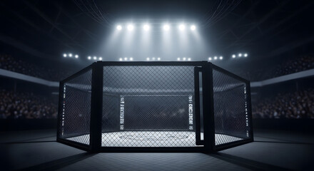 Night interior architecture illustration of a prison cell phone and gate design within a building