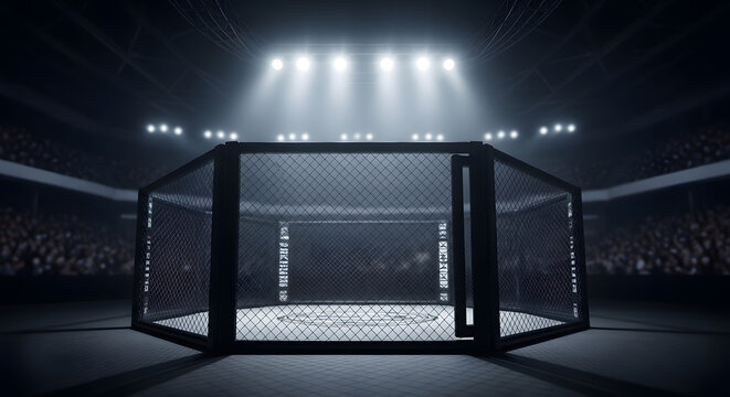 Night interior architecture illustration of a prison cell phone and gate design within a building