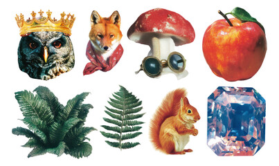 Fototapeta premium Unique Illustrations of Animals, Objects, and Nature Elements on Transparent Background