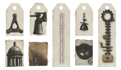Vintage Astronomical Instruments Drafts Sketches on Aged Paper with Transparent Background
