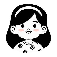 Minimal cute line avatar of a smiling girl with long hair. Ideal for apps, profiles, branding, educational platforms, kid focused projects, social icons and positive digital identities.