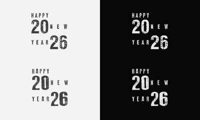 Happy New Year 2026 vector logo set. Trendy, diverse typography designs