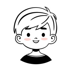 Minimal friendly line avatar of a smiling boy isolated on white background. Ideal for apps, profiles, branding, educational platforms, kid focused projects, social icons and positive digital