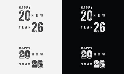 Happy New Year 2026 vector logo set. Trendy, diverse typography designs