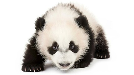 Fototapeta premium Adorable Panda Cub Collection: Cute Panda Cubs with Bamboo, Playful Poses, and Pure White Backgrounds for Wildlife, Nature, and Conservation Inspiration