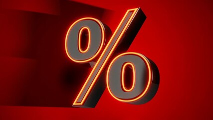 3D illustration of a bold percentage symbol glowing against a red background, emphasizing discounts and sales during the Black Friday shopping season.	