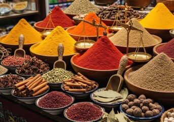 Colorful Spices in Traditional Market Display
