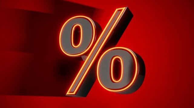 3D illustration of a bold percentage symbol glowing against a red background, emphasizing discounts and sales during the Black Friday shopping season.	