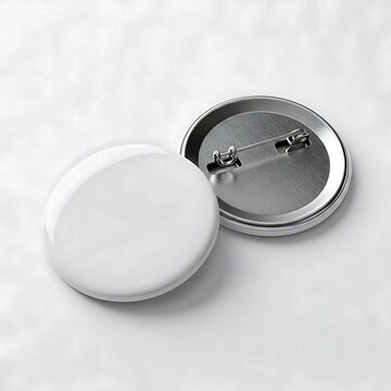 Blank White Pin Button Badge Mockup on White Surface Isolated Clean Round Circle Metal Front and Back Views