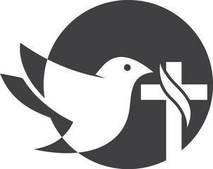 Obraz premium Dove Bird Cross Logo Design Peace Religion Vector Template Icon
