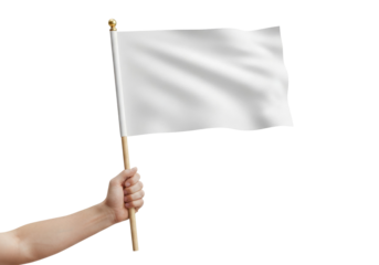 Symbol of Peace or Surrender: A Waving White Flag, Cut Out, Clipping Path, Isolated on a Transparent PNG Background.