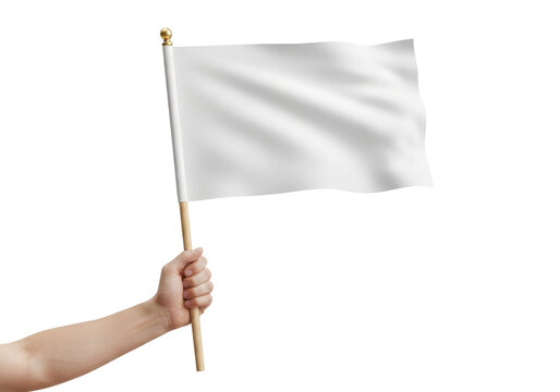 Symbol of Peace or Surrender: A Waving White Flag, Cut Out, Clipping Path, Isolated on a Transparent PNG Background.