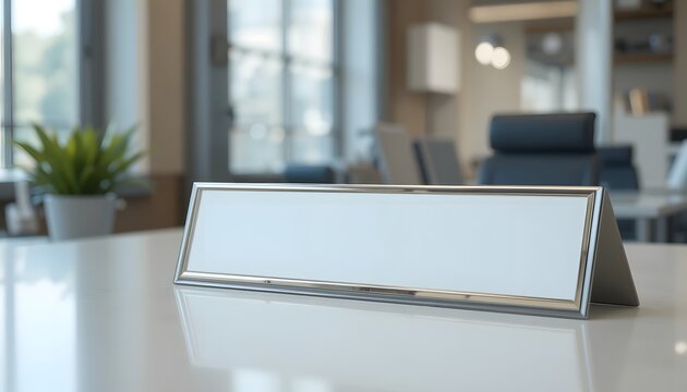Elegant nameplate mock up template for stylish executive office branding with modern design and space for personalized text or company logo, enhancing professional image - Powered by Adobe