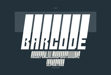 Brutal geometric square and bold and strong vector geometric font for logos and emblems, display typeface for posters, heavy and thick letters alphabet in modern style, italic version.