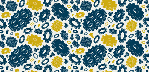 Gears seamless background, vector cogs and cogwheels mechanical repeat wallpaper, repair and maintenance theme tiling pattern, elements easy to use separately.