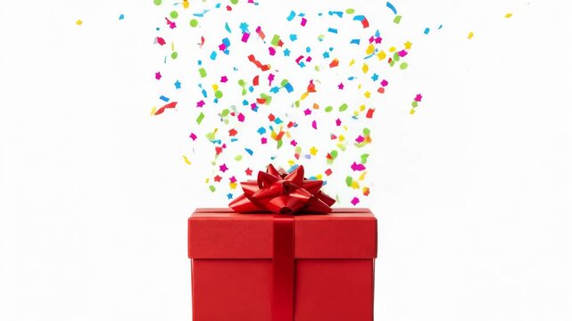 gift box with a shiny ribbon and bow, surrounded by colorful confetti, symbolizes joy and celebration for special occasions like birthdays and festive events	