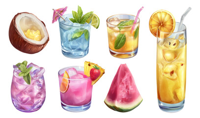 Colorful Cocktail Collection for Summer Refreshment on Transparent Background