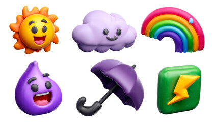 Naklejka premium Colorful Weather-Themed Illustrations of Emojis for Fun and Creative Projects