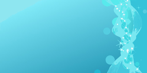 Abstract flowing light blue wave pattern with sparkling light effects and circles on a gradient background