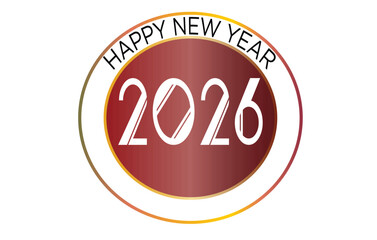Happy New Year 2026 Modern Vector Design Emblem | Vibrant Red and Gold Circular Celebration Badge | Annual Holiday Greeting Card and Invitation Background.