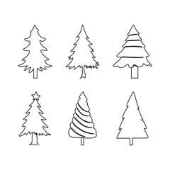Fototapeta premium Six different stylized christmas tree outlines, isolated on white.