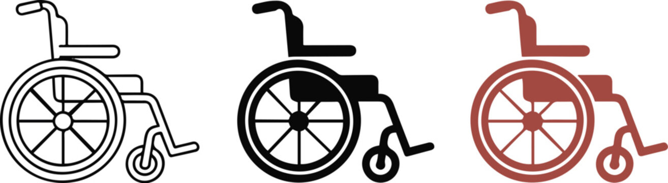 Vintage silhouette illustration of an old disabled person in a wheelchair vehicle icon