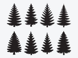 Green forest set of Christmas pine and fir trees for winter holiday decoration design