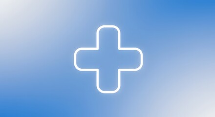 Minimalist Glowing Medical Cross Symbol Outline on Blue Gradient Background