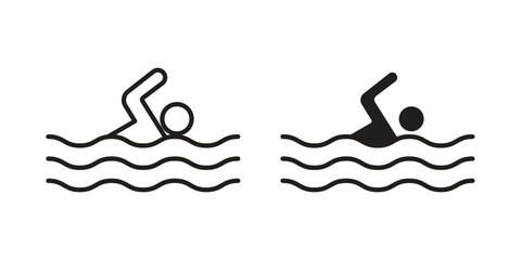 Swim icon illustrations collection. editable stroke outline and flat style