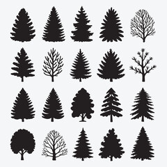 Obraz premium Seamless vector pattern with stylized green hemp leaves, tree silhouettes, and natural foliage
