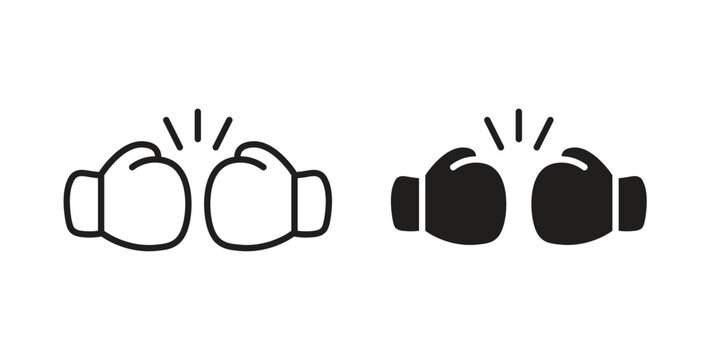 Two boxing gloves icon illustrations collection. editable stroke outline and flat style