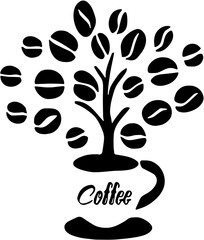 Cup Coffee of black silhouettes of trees