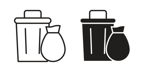 Waste icon illustrations collection. editable stroke outline and flat style