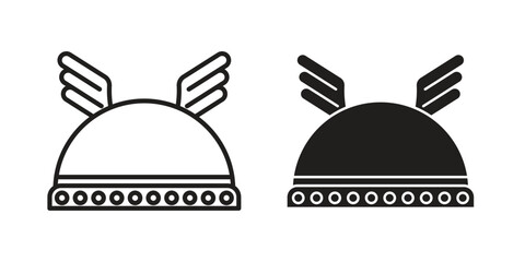 Winged viking helmet icon illustrations collection. editable stroke outline and flat style