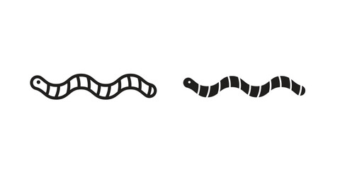 Worm icon illustrations collection. editable stroke outline and flat style