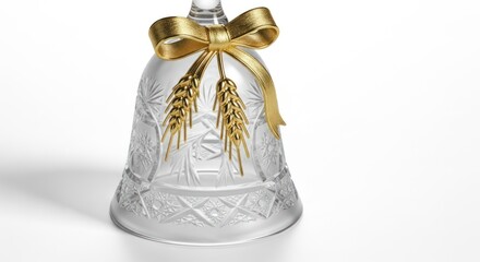 Crystal bell with gold ribbon and wheat