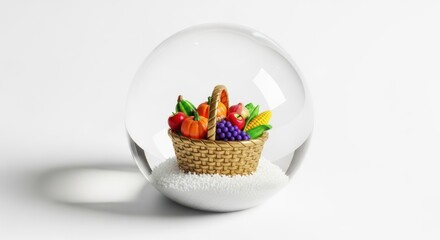 Glass globe containing a wicker basket