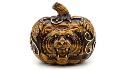 Carved tiger face on a decorative