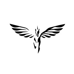 Abstract stylized Pegasus or winged horse icon in flight, symbolizing freedom, speed, mythology, power, grace, and soaring ambition. Ideal for dynamic, bold concepts.