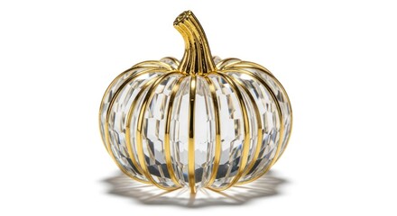 Gold wire pumpkin sculpture on white