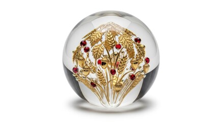 Glass paperweight with gold floral