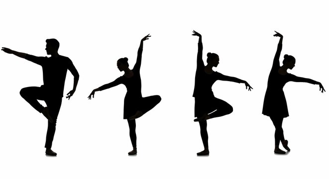 Silhouette Dancers in Graceful Poses Ballet Performance Artistry