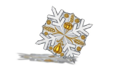 Golden and white snowflake ornament