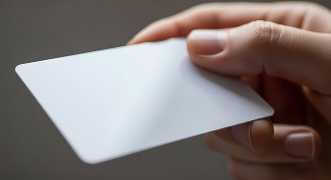 Close up of a hand holding a blank white card ideal for membership credit or ID purposes