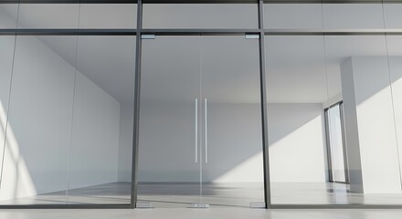 Obraz premium Modern Glass Office Entrance with Natural Light and Sleek Design