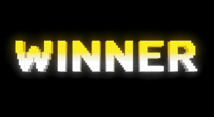 Golden Pixelated Winner Text Glowing Against Black Background Victory and Success Concept