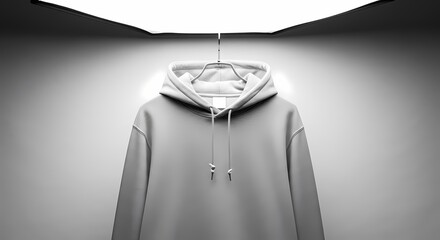 Minimalist Grey Hoodie Hanging Clean Studio Product Photography Mockup